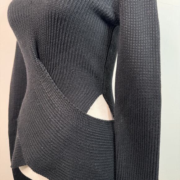 Roberto Cavalli Black Wool Blend Sweater Cut Out Waist Rib Knit IT 42 US 6 Sexy - Picture 6 of 14